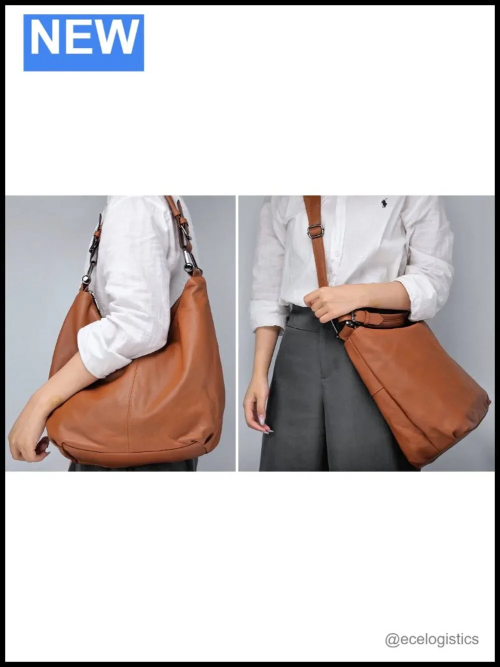 Genuine Leather Slouchy Hobo Handbag Shoulder Bag Purse with Strap